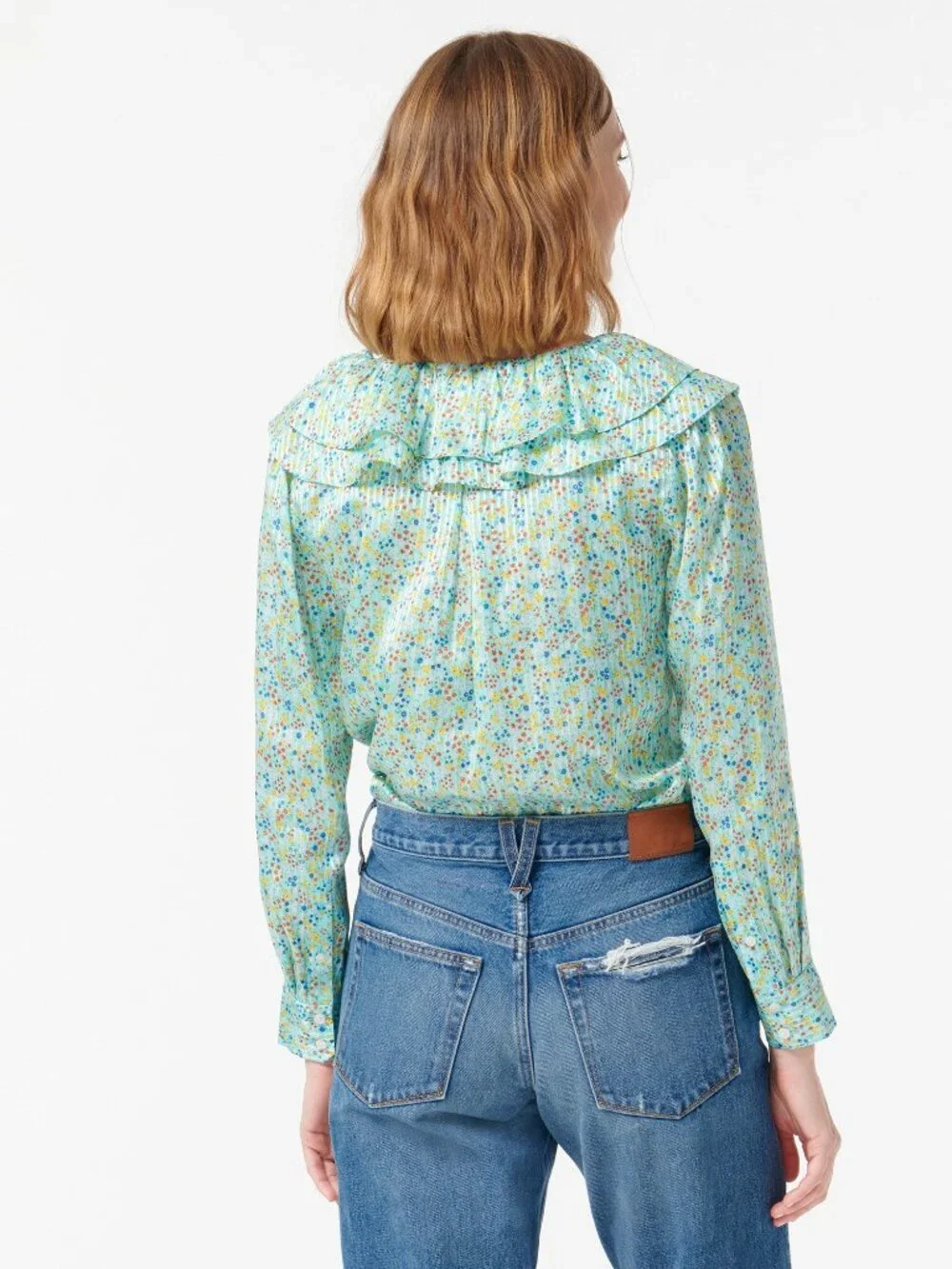 NWT J. Crew Size Small Pink Multi Ruffle Button Front Top in Field Day Print NEW